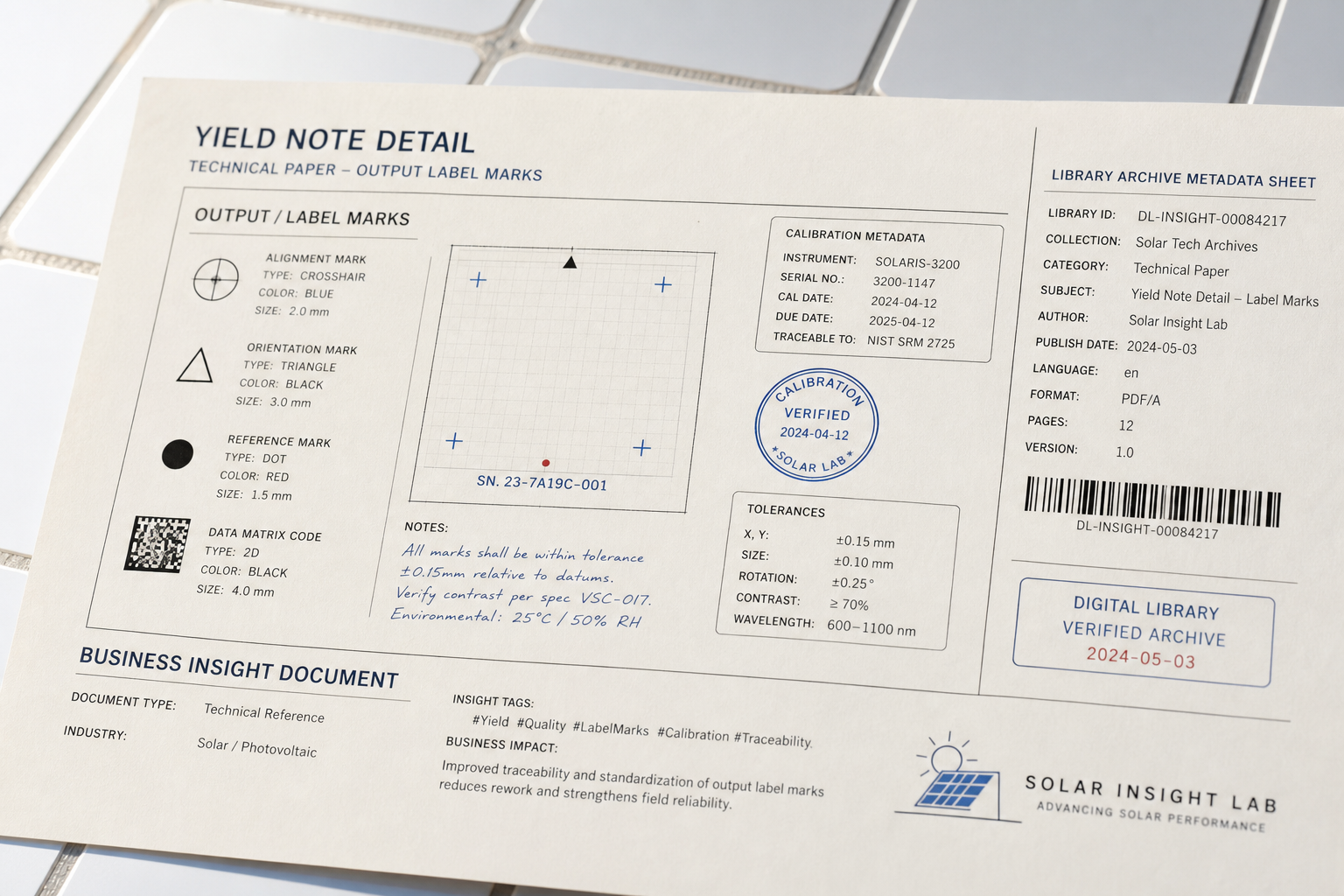 Yield note detail with library archive metadata documentation